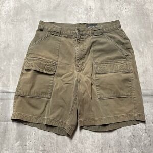 Eddie Bauer Shorts Mens 34 Green Cargo Outdoor Hiking Nylon Blend Zip Pocket
